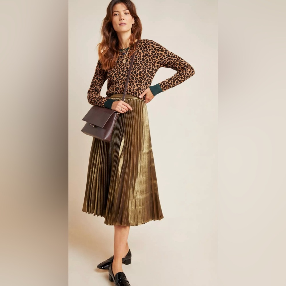 Gorgeous Anthropologie Amit Aggarwal Caron Pleated Metallic Midi Skirt NEW